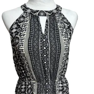 Maxi Dress Womens L Black‎ White Boho Chic Global-Print Tribal Halter Flowy thumbnail 2