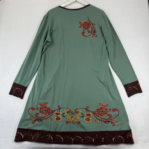 Double D Ranchwear Sage Green Beaded‎ Floral Embroidered Tunic Dress L READ thumbnail 10