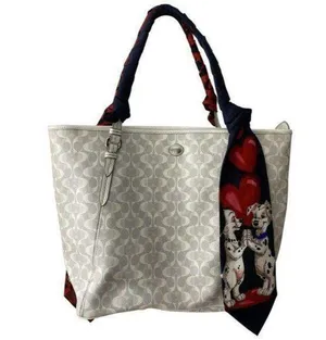 coach w customized w tie sash cream tan tote thumbnail 1
