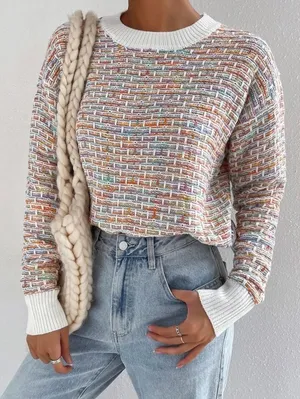 SHEIN MOOSTA Space‎ Dye Colorful Drop Shoulder Sweater thumbnail 1