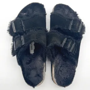 Birkenstock Arizona Shearling Lined Black Suede Fur Slide Sandals EU 38 US 7 7.5 thumbnail 1