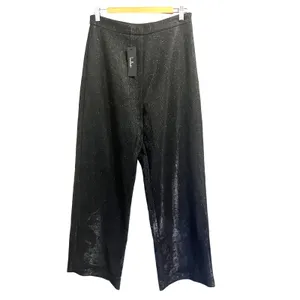 NWT Lulus Sparkly Energy Black Glitter High Rise Wide Leg Trousers Women's L thumbnail 4
