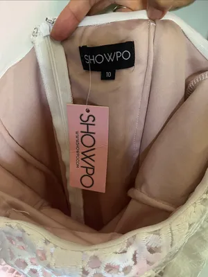 Showpo Nude Strapless Dress with White Lace Overlay thumbnail 2