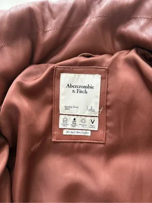 Abercrombie & Fitch Vegan Leather Mini Puffer Coat - Size Large - Cognac thumbnail 6