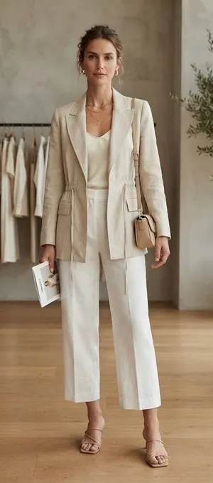 Mango Beige Linen Blend Blazer Utility Office Jacket Size XS Drawstring Waist thumbnail 1