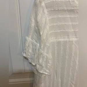 LOFT white striped blouse with ruffled sleeves thumbnail 4
