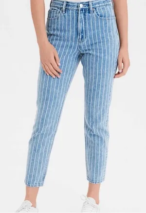 American eagle pin striped high rise mom‎ denim ankle jeans size 4 festival cute thumbnail 1