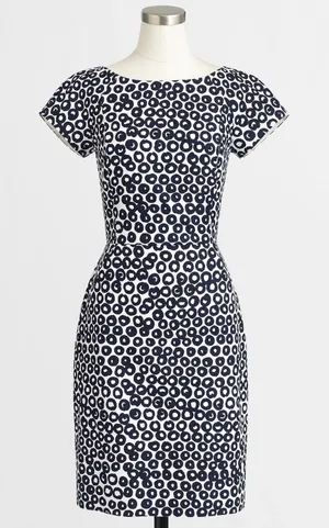 J.Crew Navy Ivory Basketweave Cotton Circle Print‎ Cap Sleeve Dress Size 6 thumbnail 1