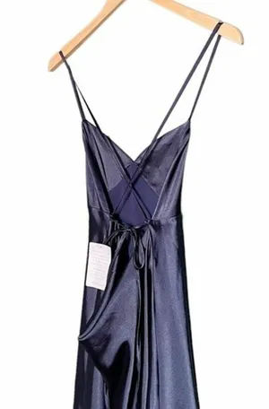 Lulus Dress One Last Glance Satin Backless Slip Dress Navy Blue Size Medium thumbnail 9