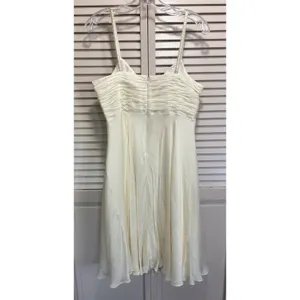 Anne Klein Silk V-Neck Midi Dress Champagne Gathered Zip‎ Flowy Size 12 thumbnail 4