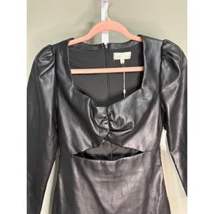 Torn by Ronny Kobo Gemma‎ Vegan Leather Cutout Mini Dress M black chic sleek thumbnail 4