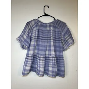 Pilcro Anthropologie The Bette babydoll Plaid Gauze Peasant Blouse Tassel Size M thumbnail 3