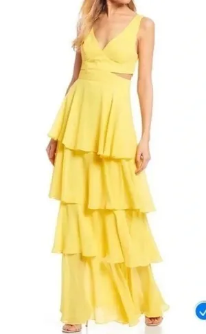 Nwt B Darlin Yellow Cut Out Tiered Maxi Dress thumbnail 1