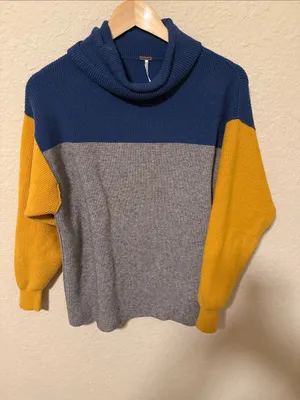 Free People Navy Ribbed Knit Sweater thumbnail 1