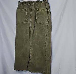Free People Woke Up Like This stretch waist maxi green denim slit skirt sz L thumbnail 4