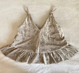 Aerie beige peplum sleeveless velvet top thumbnail 1