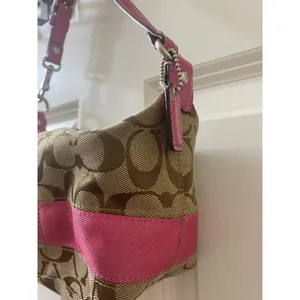 Vintage Y2K Coach Signature Pouch Mini Bag Khaki Pink Canvas thumbnail 3