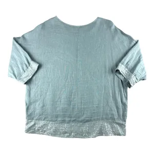 Bellambra Made in Italy Linen Sequin Trim Top Sage Green Relaxed L Large thumbnail 9