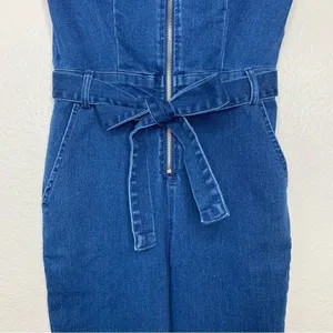 NWOT Haute Monde Zip Up Front Denim Short Sleeves Bodycon Jumpsuit, Sz Small thumbnail 6