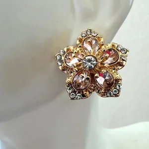 Betsey Johnson Pink Rhinestone Flower Statement Stud Earrings thumbnail 4