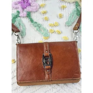 Etienne Aigner‎ Brown Leather Crossbody Wallet Bag 6500Q Cognac Silver Buckle thumbnail 2