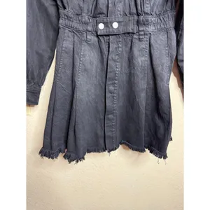Free People We the Free Black Denim Utility Mini Dress Raw Hem size XS thumbnail 8