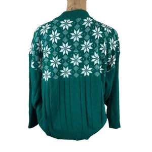 American Vintage Vintage‎ American Pride Mock Neck Christmas Sweater Green Snowflake Size Large thumbnail 3