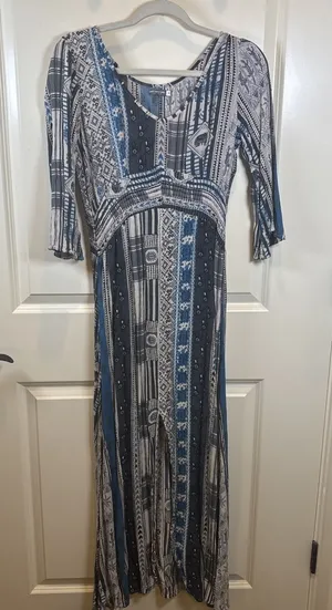 Earthbound Trading Co. Boho Patchwork Maxi Dress Hippie Flowy Festival Size M thumbnail 1