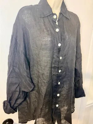 Vitamin A Eco Linen Oversized Collared Long Sleeve Shirt Black Women's Size S thumbnail 3