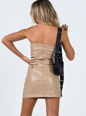 Princess Polly Faux Leather Beige Strapless Mini Dress thumbnail 2