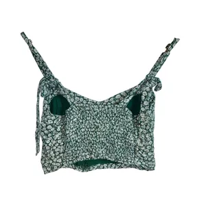 Abercrombie & Fitch Green White Floral Tie Strap Smocked Crop Tank Top Size S thumbnail 2