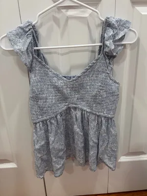 Hollister Light Blue Babydoll Floral Top thumbnail 1