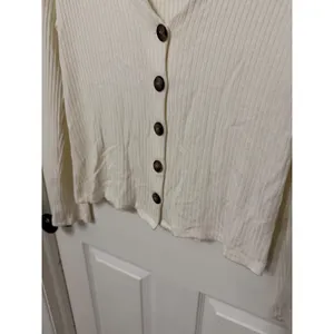 Reformation Jeans Ribbed V-Neck Cardigan Top Ivory White Long Sleeve‎ Small thumbnail 4