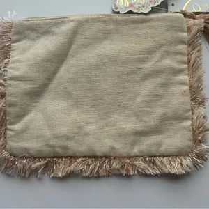 Elegant Floral Beige Clutch with Fringe Anthropologie thumbnail 8