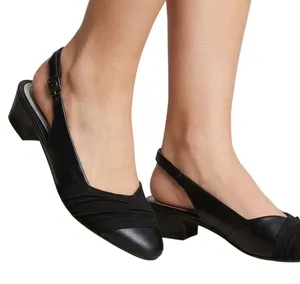 Easy Street Black Slingback Pumps Pleated Low‎ Block Heel Shoes 6.5 thumbnail 1