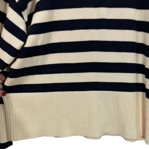 Zara Womens Medium Striped Turtleneck Sweater Cream Navy Long Sleeve Chunky Knit thumbnail 7
