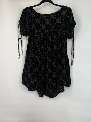 Free People We The Free Black Velvet Floral Babydoll Mini Puff Sleeve Boho Dress thumbnail 4