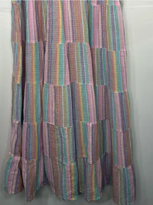 J. Crew Original Beach Wear Pastel Multicolor Striped Tiered below knee Dress thumbnail 3