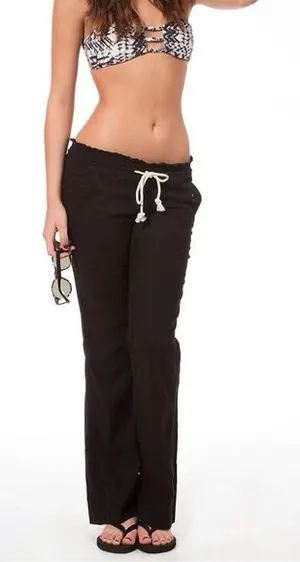 Roxy Oceanside Linen Blend Flare Beach Pants in Black Small thumbnail 1