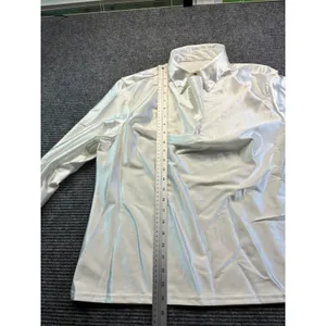 Off White Satin Cowl Neck Long Sleeve Blouse Pointed Collar Elegant Top XL thumbnail 7