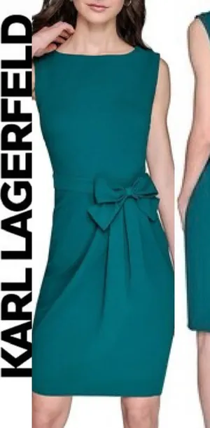 KARL LAGERFELD PARIS EVERGREEN Bow Waist Scuba Crepe Sheath Dress 14 thumbnail 1
