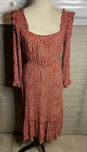 Hayden Los Angeles Womens Floral Print Long Sleeve Ruffled Midi Dress Size Large thumbnail 1