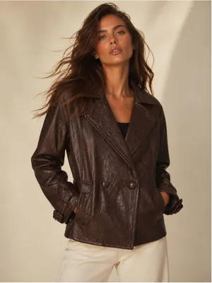 Vintage Leather Double Breasted Jacket Belted Coat Quiet Luxury Parisian 90s 80s thumbnail 1