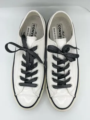 Converse unisex Chuck 70 low top patent leather white sneakers with red soles thumbnail 14