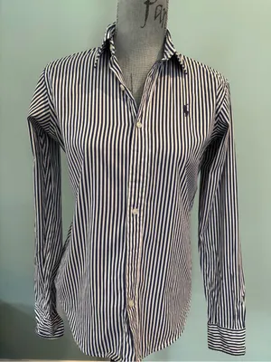 Polo by Ralph Lauren Navy & White Striped Button-Down Shirt thumbnail 3