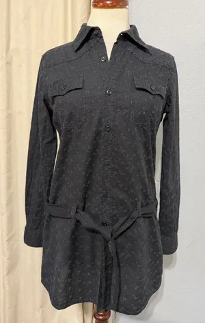 Levis Shirt Dress M Black Eyelet Embroidered Western Tunic‎ Tie Belt Cottagecore thumbnail 1
