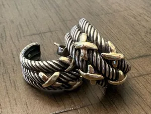 David Yurman Vintage Cable Crossover Hoop Earrings 14K Gold & Sterling Silver thumbnail 1