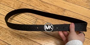 Michael Kors Monogram Black Belt with Embellished Silver Logo Buckle thumbnail 1