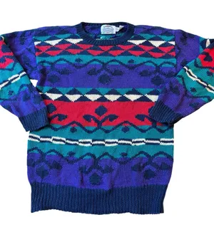 Vintage Geometric Sweater Cotton Blend Crewneck Size Medium thumbnail 1