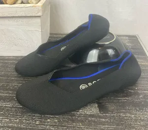 Rothy’s Black & Blue Trim Canvas Slip On Flat Shoes 7.5 thumbnail 1